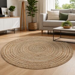 Handwoven Braided Jute Area Rug, 150cm Round Design