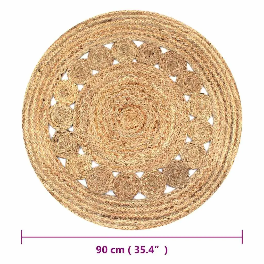 Round Area Rug Jute 90cm Beige Handwoven Carpet