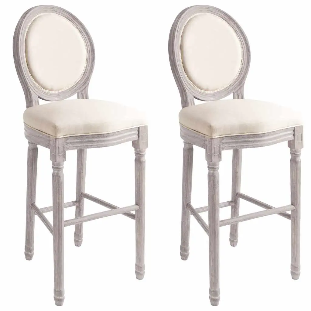 White Linen Vintage Bar Stools Pair for Kitchen Counter