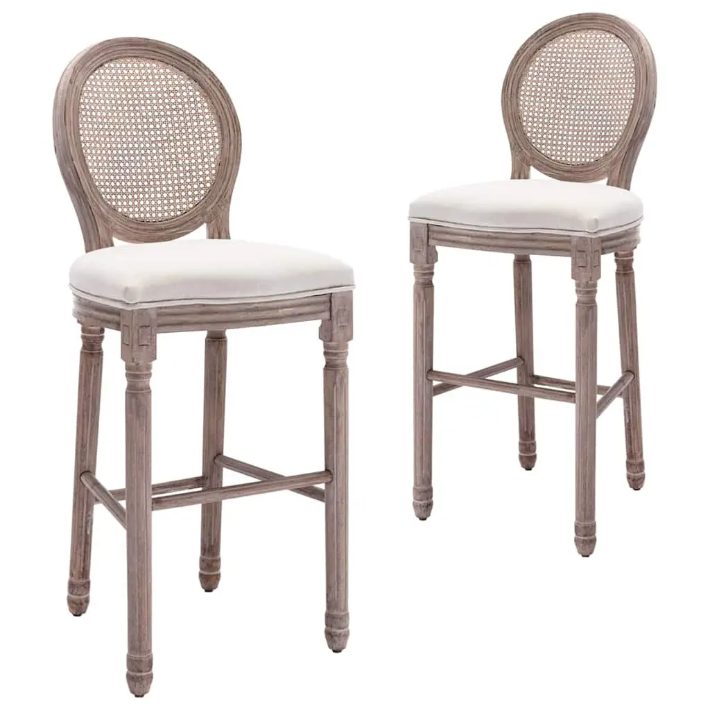 Vintage Upholstered Bar Stools with Rattan Backrest