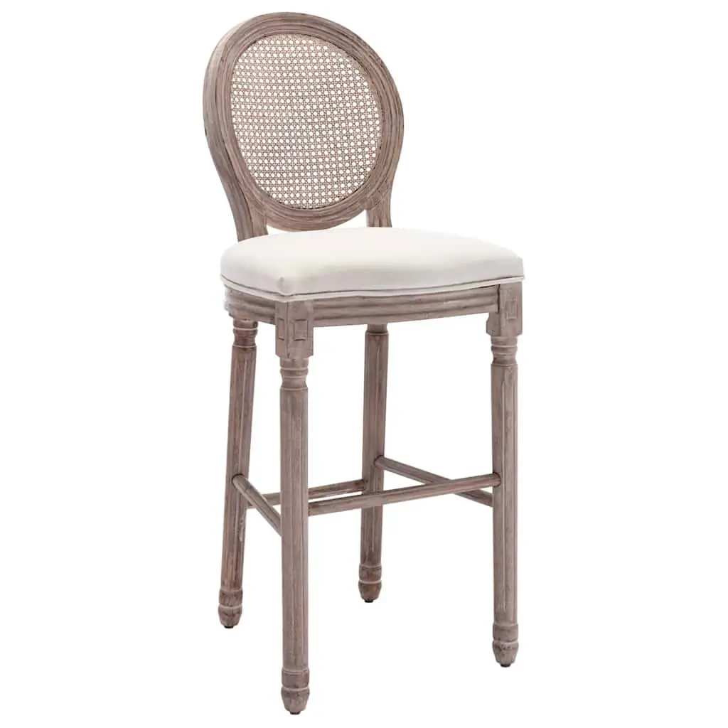 Vintage Upholstered Bar Stools with Rattan Backrest