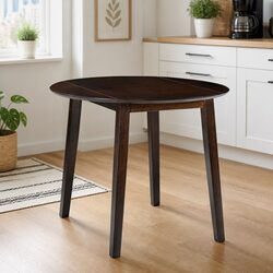 Round Drop-Leaf Dining Table Kitchen Compact Space-Saving Brown Folding Design