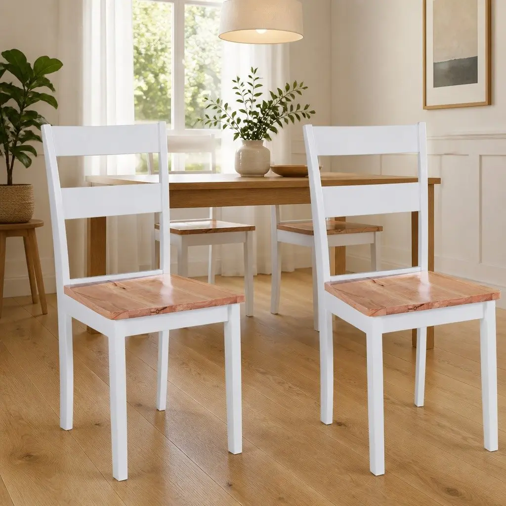 White Rubberwood Dining Chairs Set of 2