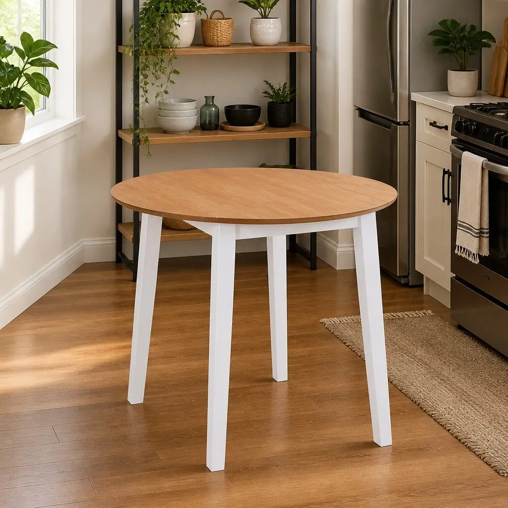 Round Drop-Leaf Dining Table in White