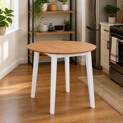 Compact Round Drop-Leaf Dining Table in White