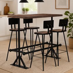 5-Piece Industrial Bar Set with Reclaimed Wood and Steel