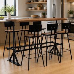 7-Piece Industrial Retro Bar Set with Reclaimed Wood