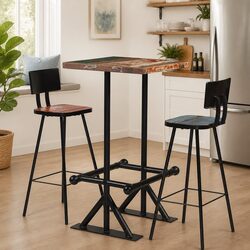 Bar Set 3 Piece Reclaimed Wood Table Chairs Industrial Retro Kitchen Dining