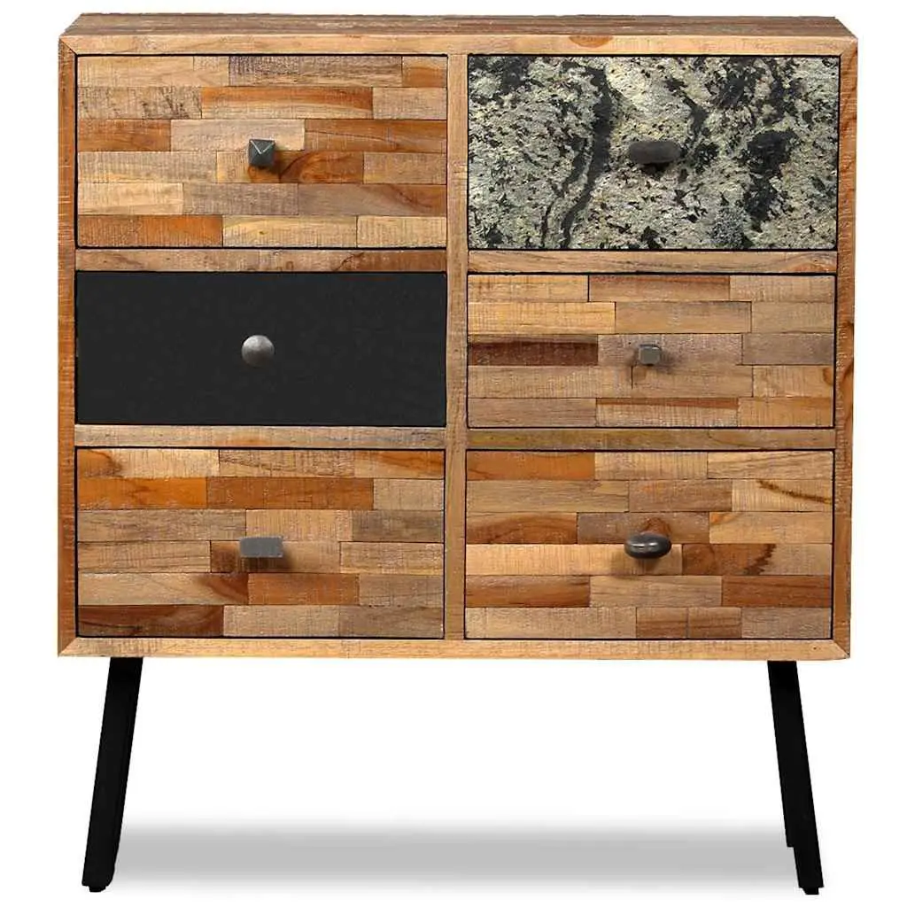 Solid Reclaimed Teak 6-Drawer Side Cabinet in Brown