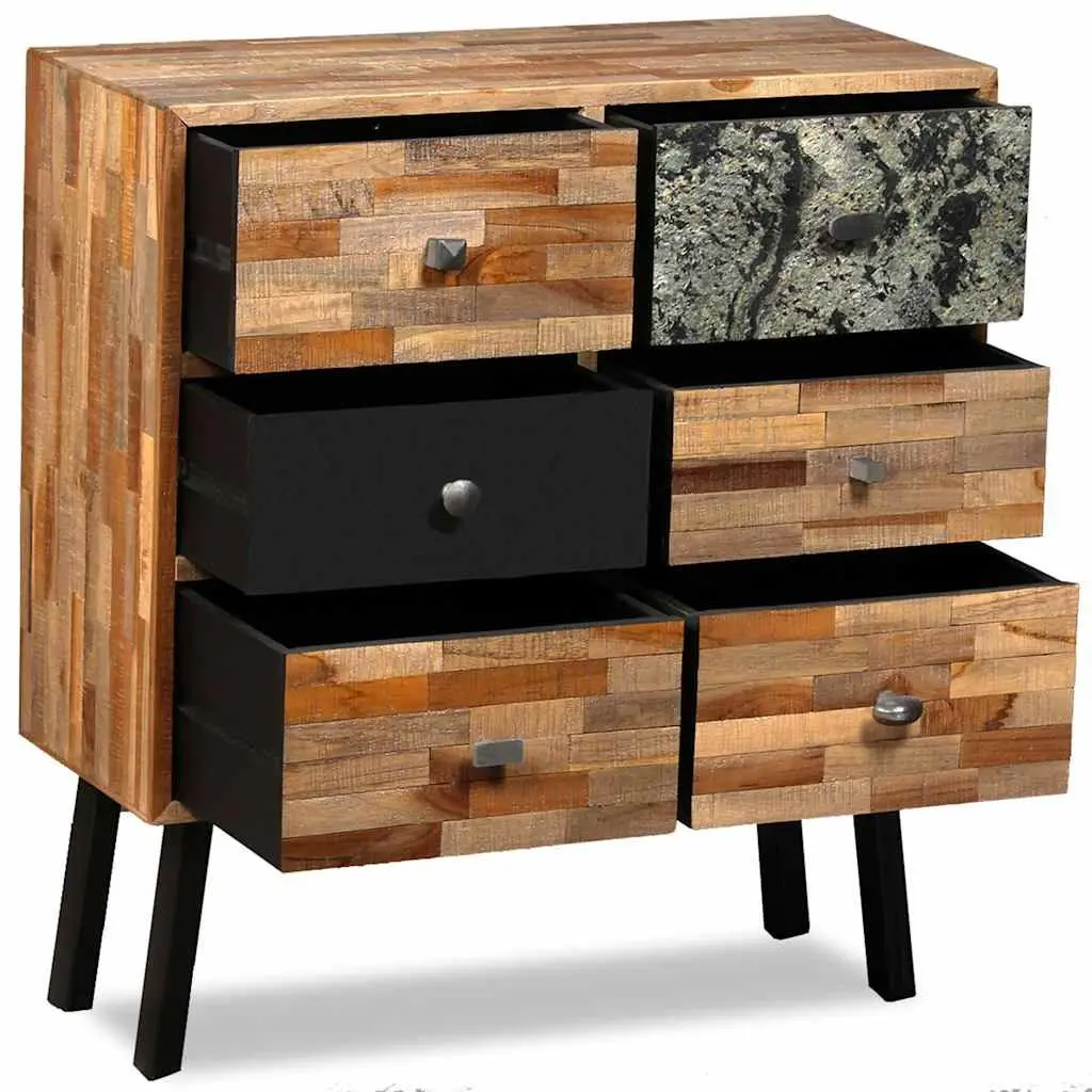 Solid Reclaimed Teak 6-Drawer Side Cabinet in Brown