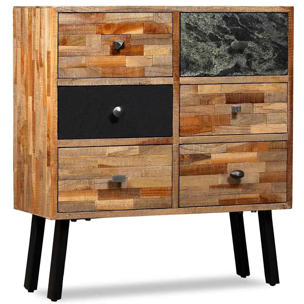 Solid Reclaimed Teak 6-Drawer Side Cabinet in Brown