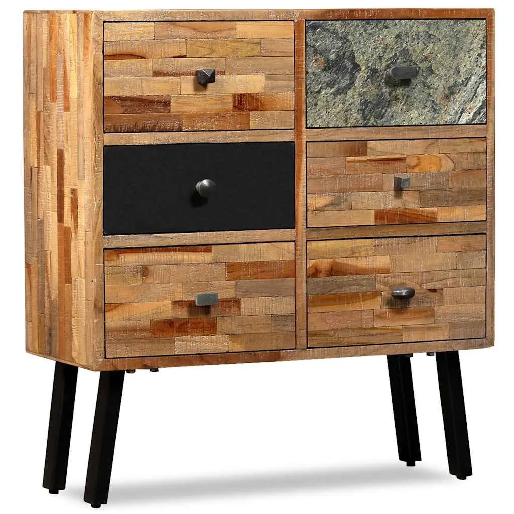 Solid Reclaimed Teak 6-Drawer Side Cabinet in Brown