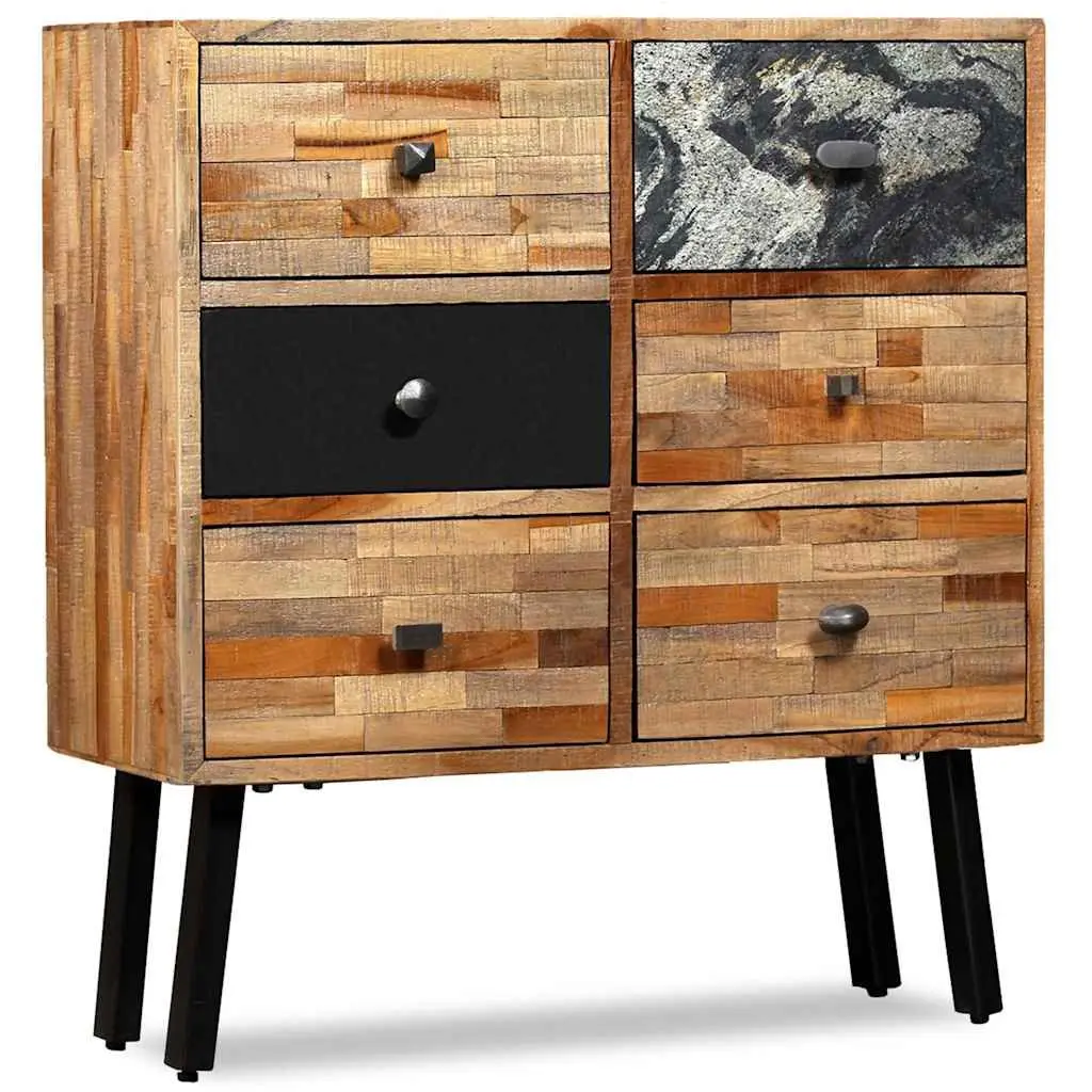 Solid Reclaimed Teak 6-Drawer Side Cabinet in Brown