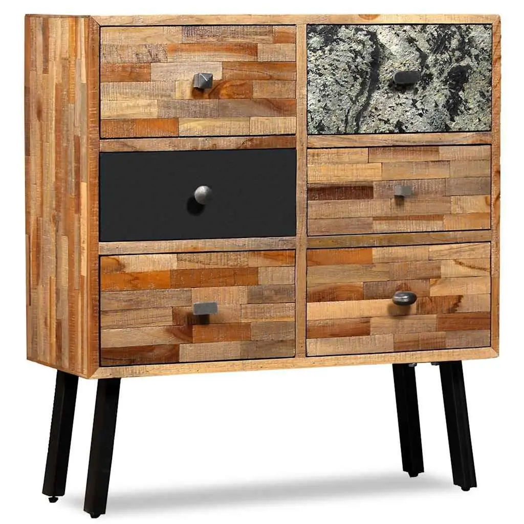 Solid Reclaimed Teak 6-Drawer Side Cabinet in Brown