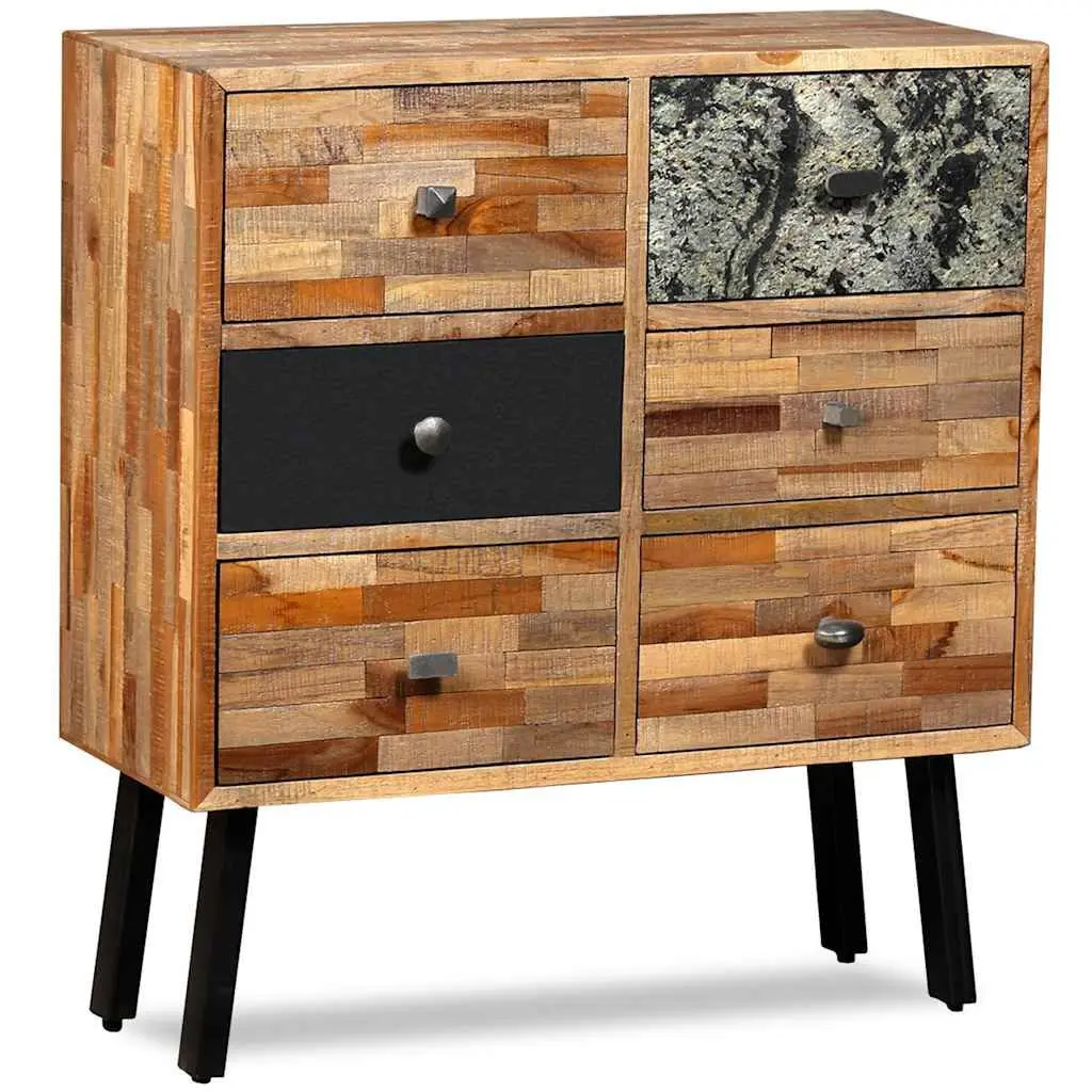 Solid Reclaimed Teak 6-Drawer Side Cabinet in Brown