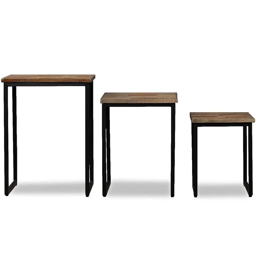 Nesting Coffee Table Set with Reclaimed Teak and Steel Legs