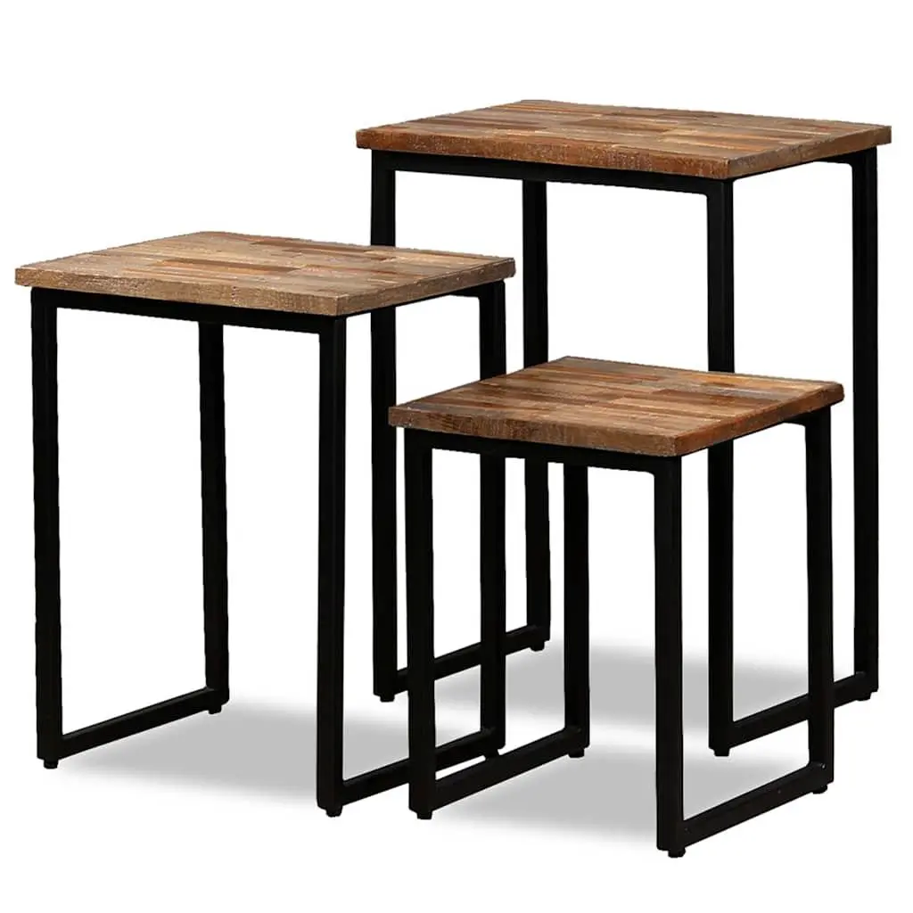 Nesting Coffee Table Set with Reclaimed Teak and Steel Legs