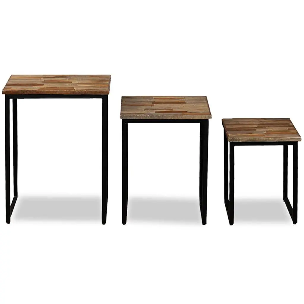 Nesting Coffee Table Set with Reclaimed Teak and Steel Legs