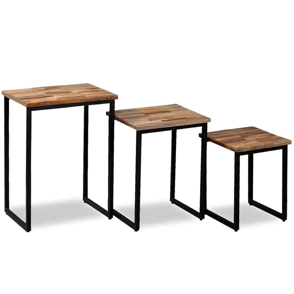 Nesting Coffee Table Set with Reclaimed Teak and Steel Legs