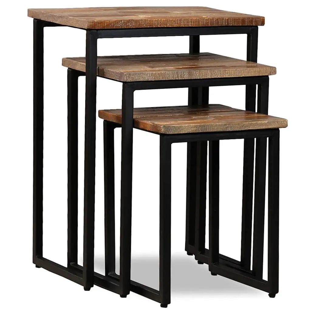 Nesting Coffee Table Set with Reclaimed Teak and Steel Legs