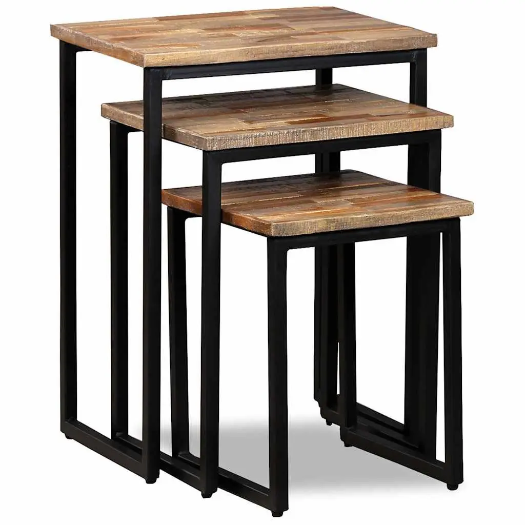 Nesting Coffee Table Set with Reclaimed Teak and Steel Legs