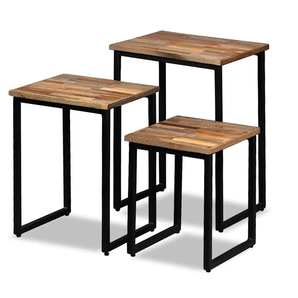 Nesting Coffee Table Set with Reclaimed Teak and Steel Legs