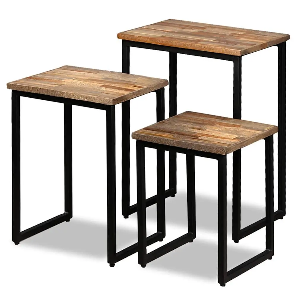 Nesting Coffee Table Set with Reclaimed Teak and Steel Legs