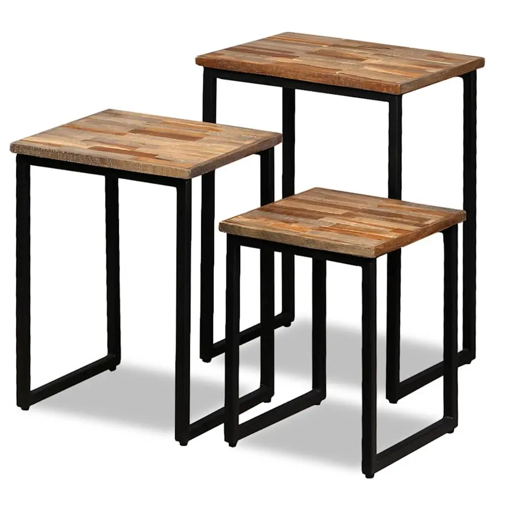 Nesting Coffee Table Set with Reclaimed Teak and Steel Legs