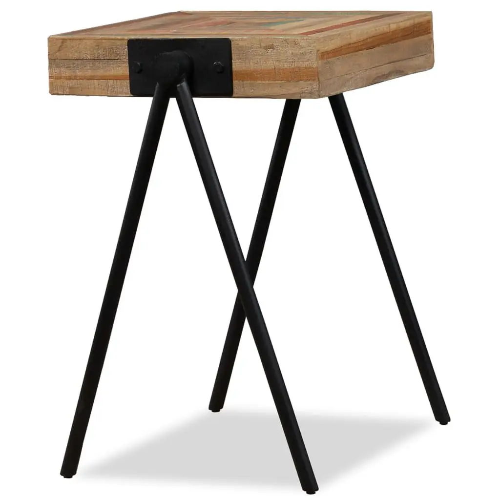 Solid Wood End Table with Industrial Steel Legs