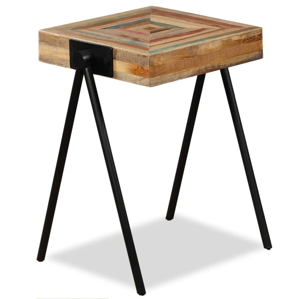 Solid Wood End Table with Industrial Steel Legs