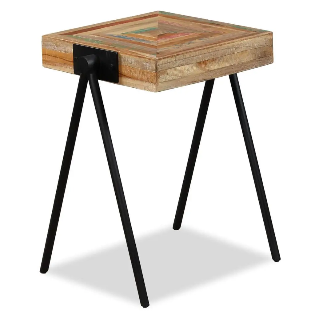 Solid Wood End Table with Industrial Steel Legs