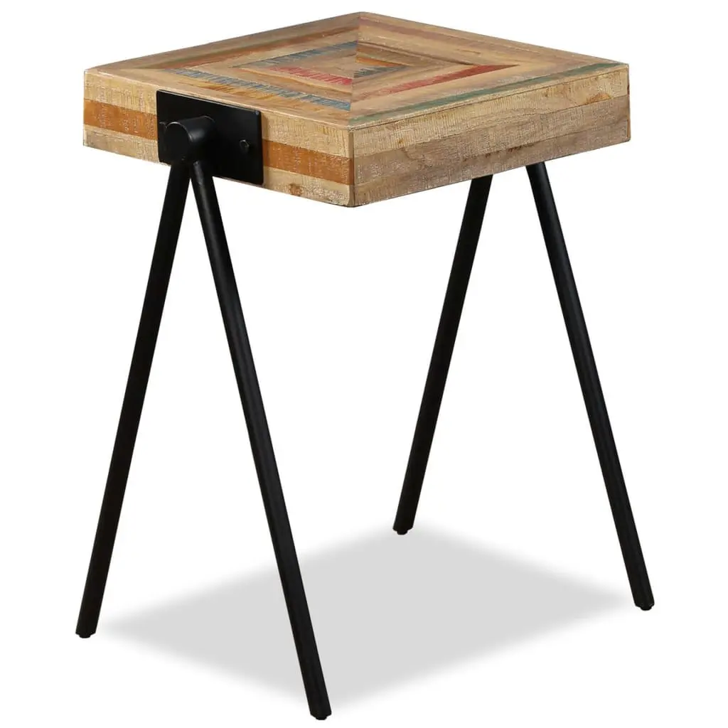 Solid Wood End Table with Industrial Steel Legs