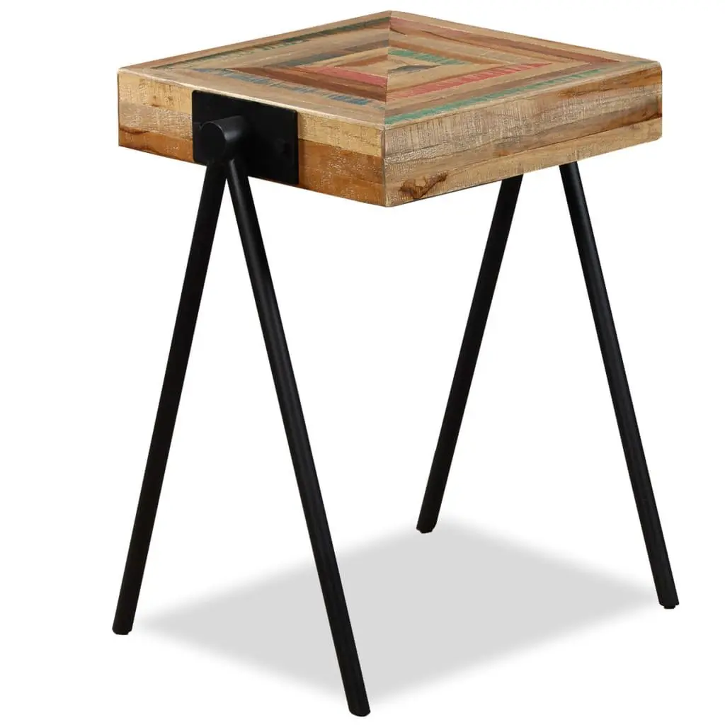 Solid Wood End Table with Industrial Steel Legs