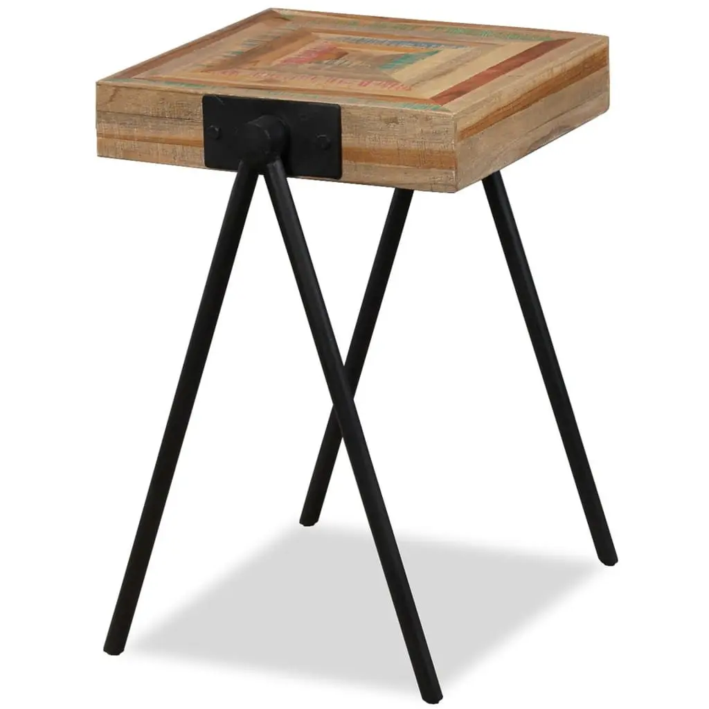 Solid Wood End Table with Industrial Steel Legs
