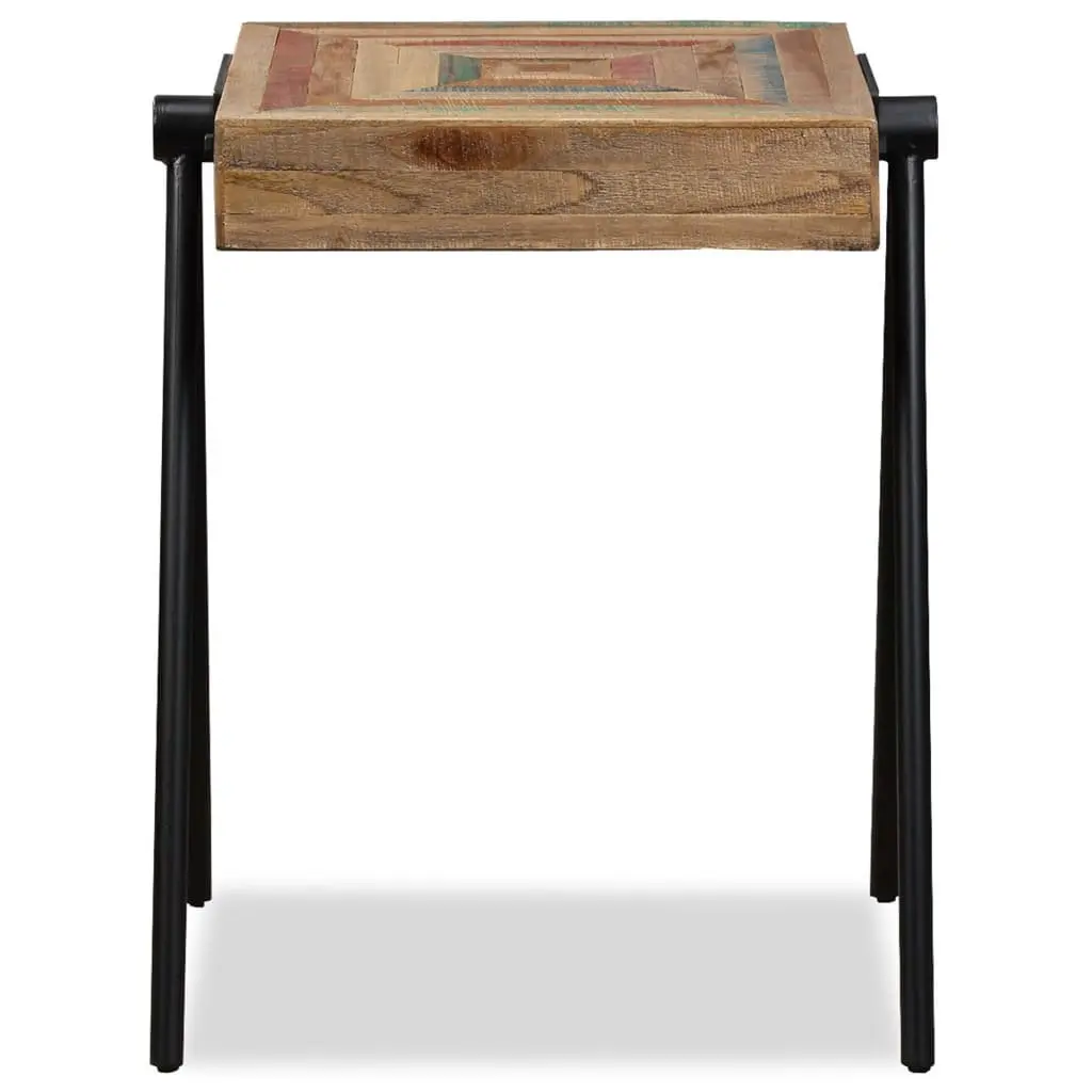 Solid Wood End Table with Industrial Steel Legs