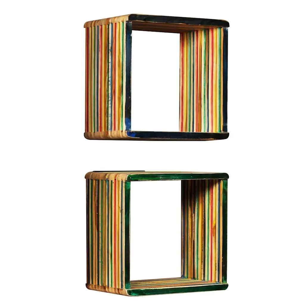 3-Piece Reclaimed Teak Wall Shelf Set in Multicolour