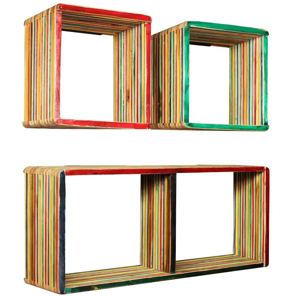 3-Piece Reclaimed Teak Wall Shelf Set in Multicolour