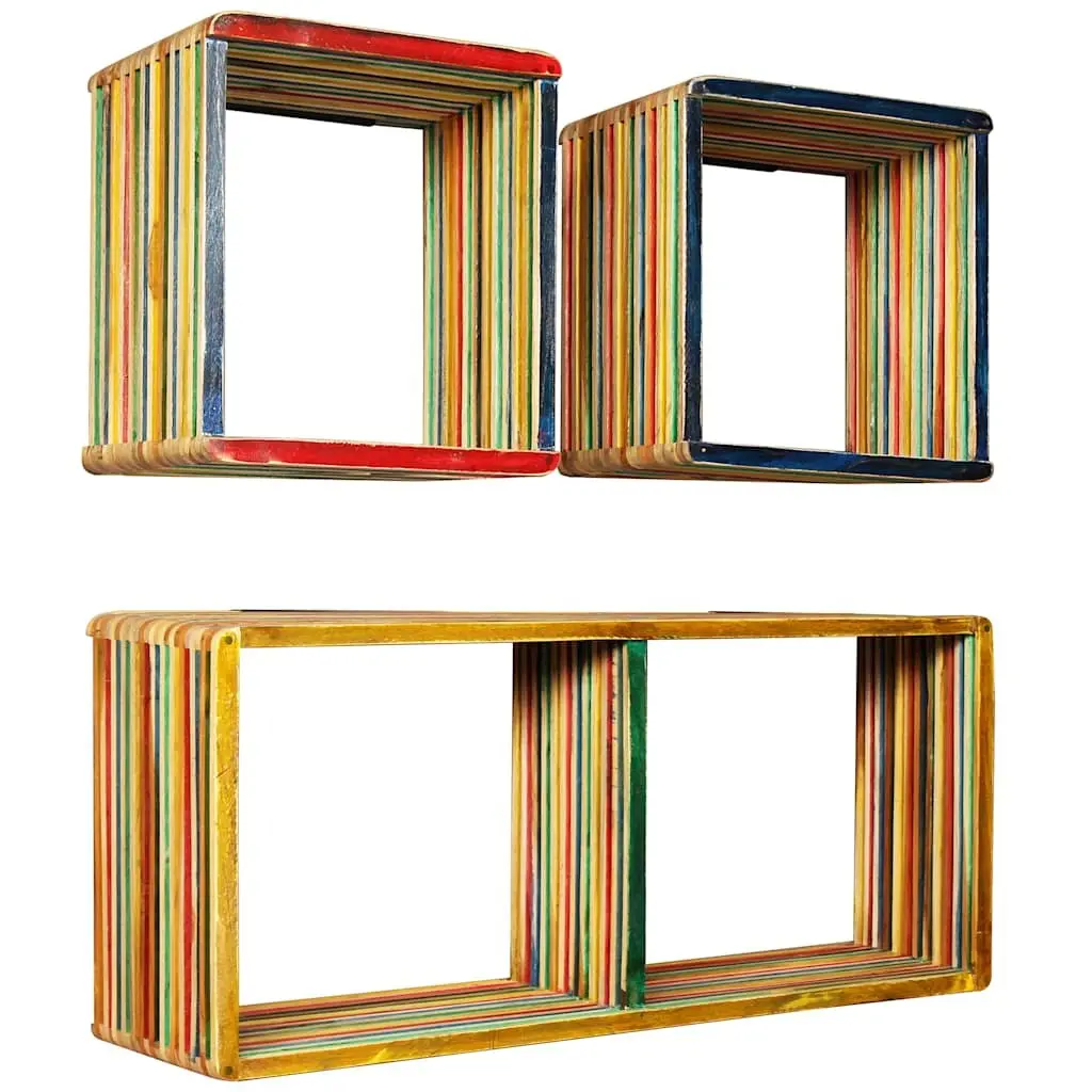 3-Piece Reclaimed Teak Wall Shelf Set in Multicolour
