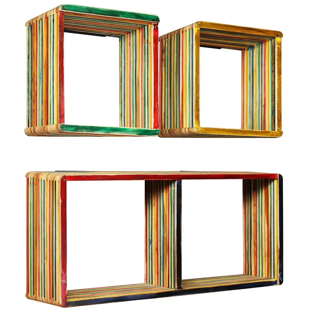 3-Piece Reclaimed Teak Wall Shelf Set in Multicolour