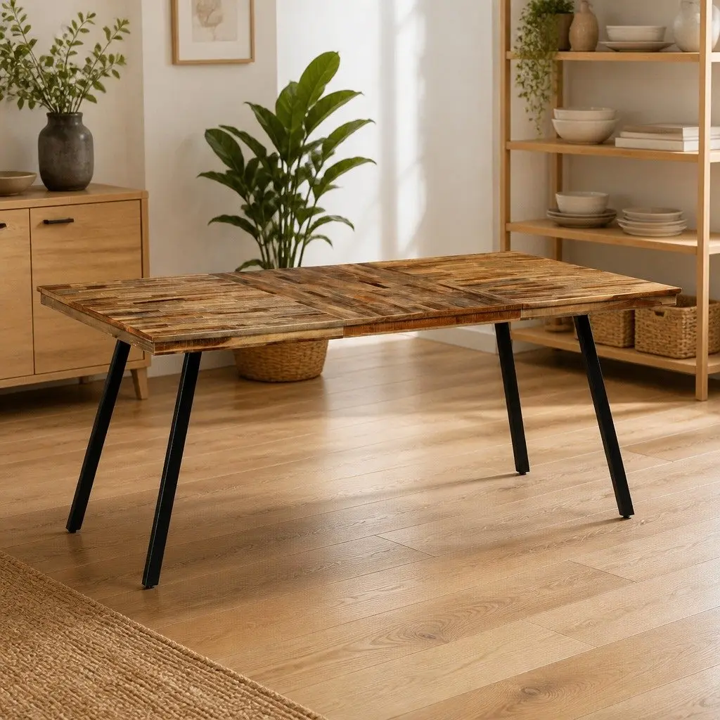Dining Table Reclaimed Teak Steel 180x90x76cm Brown