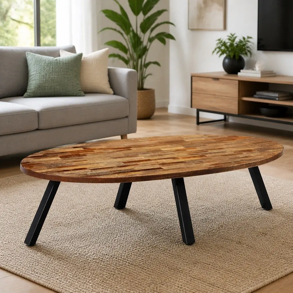 Oval Coffee Table Reclaimed Teak Solid Wood 120x60x30cm Brown