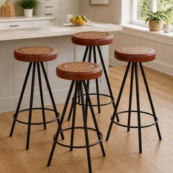 Industrial Style Bar Stools Set of 4 with Durable Upholstery