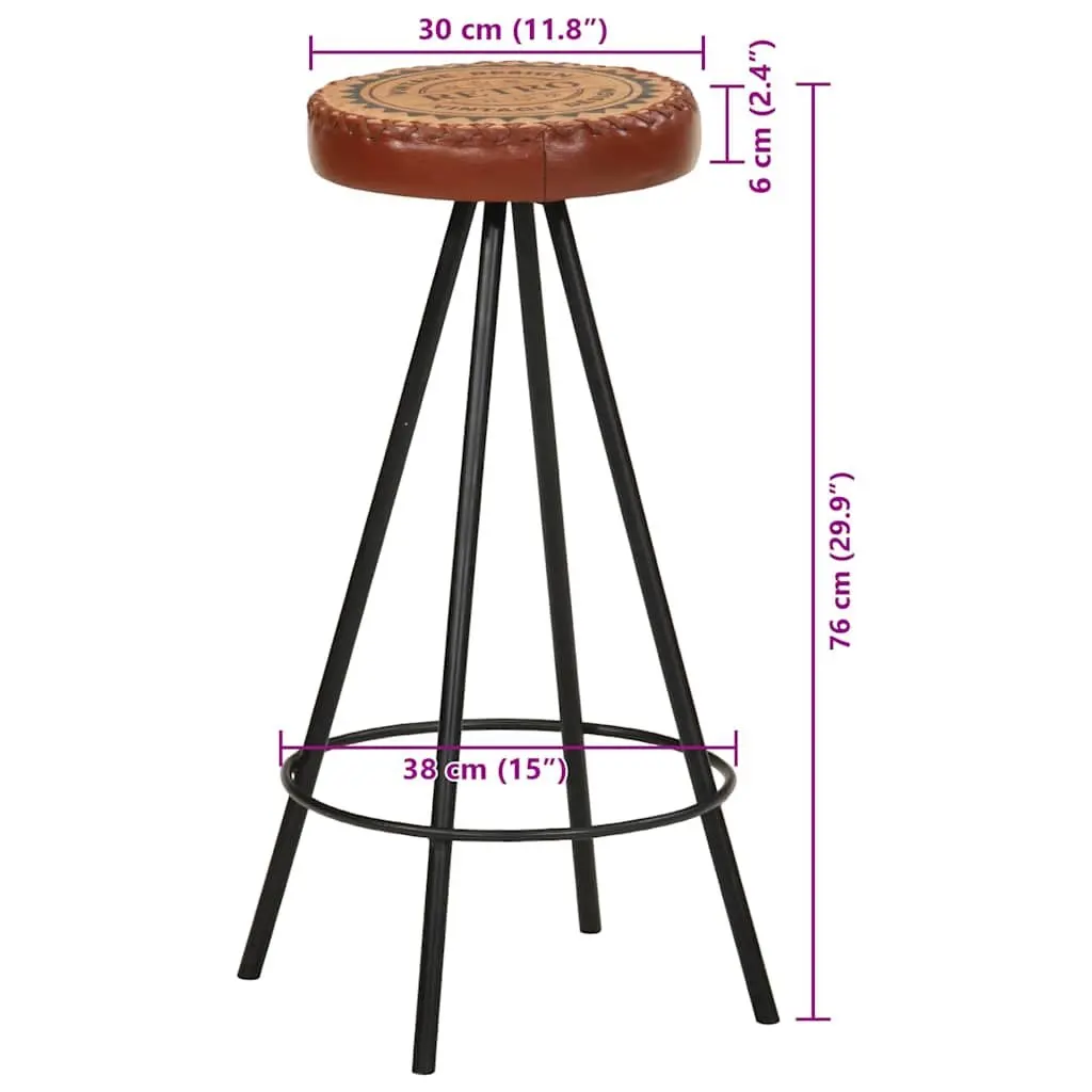 Bar Stools Leather Canvas Upholstered Industrial Style Brown Set of 4