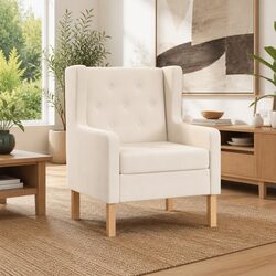 Sturdy White Upholstered Foam Armchair for Living Rooms