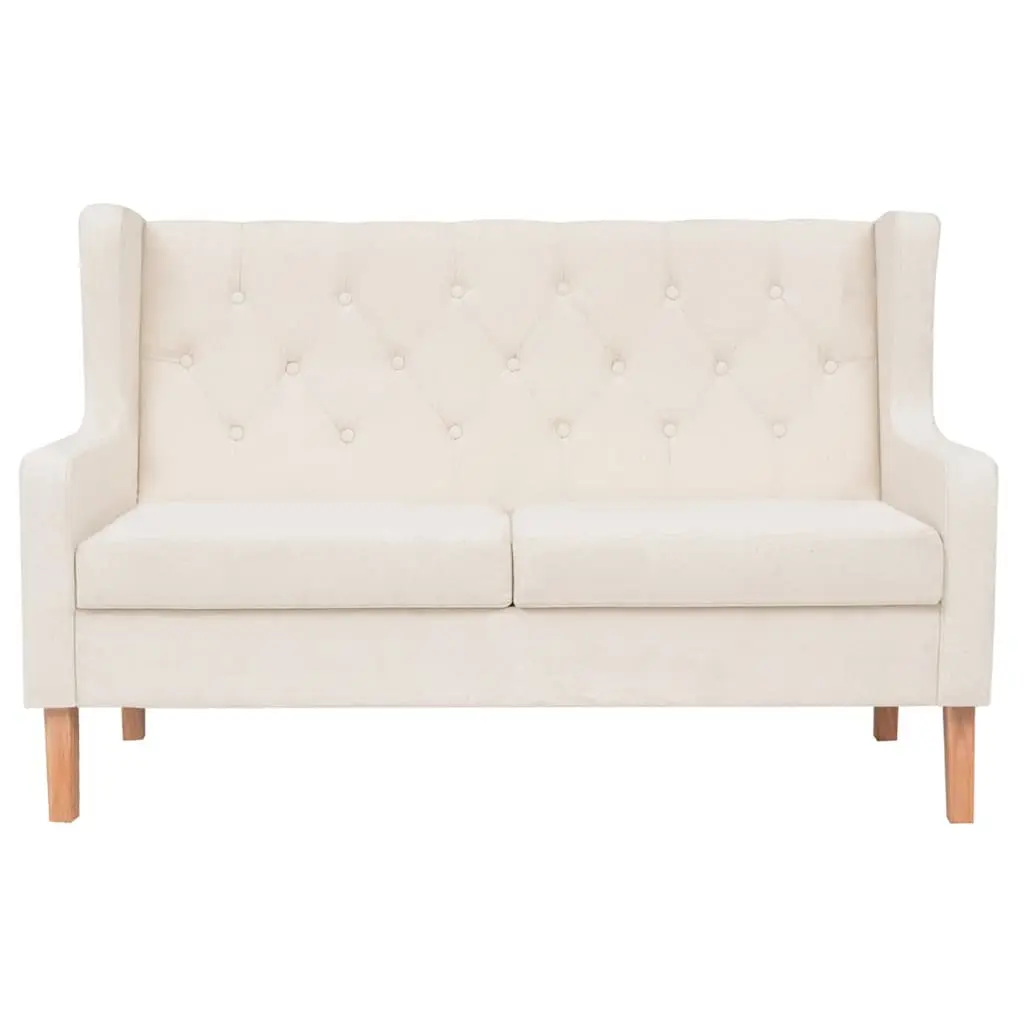 2-Seater Sofa Polyester Fabric Foam Padded Solid Wooden Frame Cream White