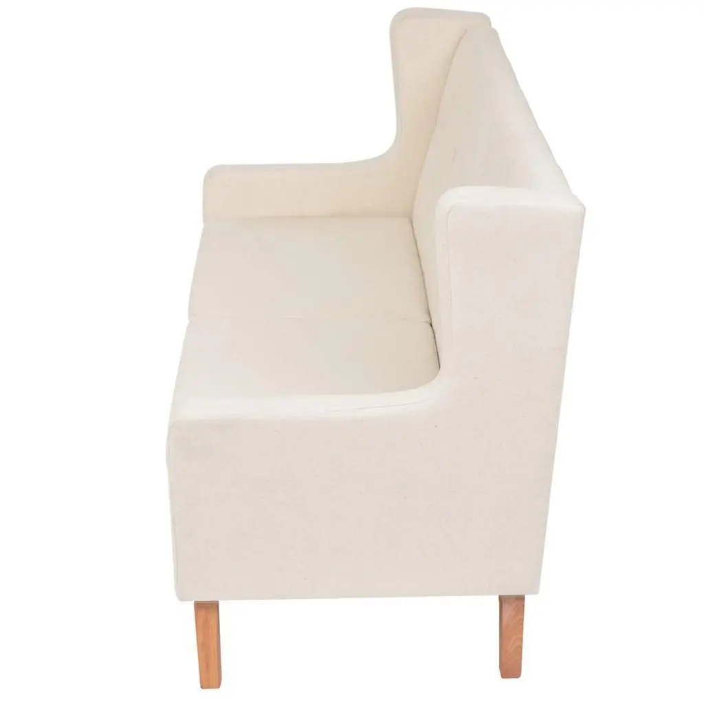 2-Seater Sofa Polyester Fabric Foam Padded Solid Wooden Frame Cream White