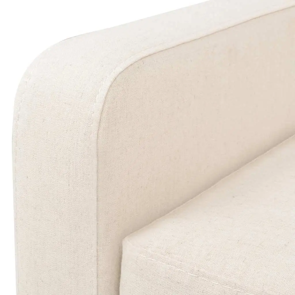 2-Seater Sofa Polyester Fabric Foam Padded Solid Wooden Frame Cream White