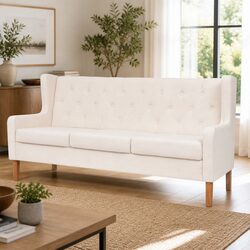Durable 3-Seater Sofa with White Polyester Upholstery