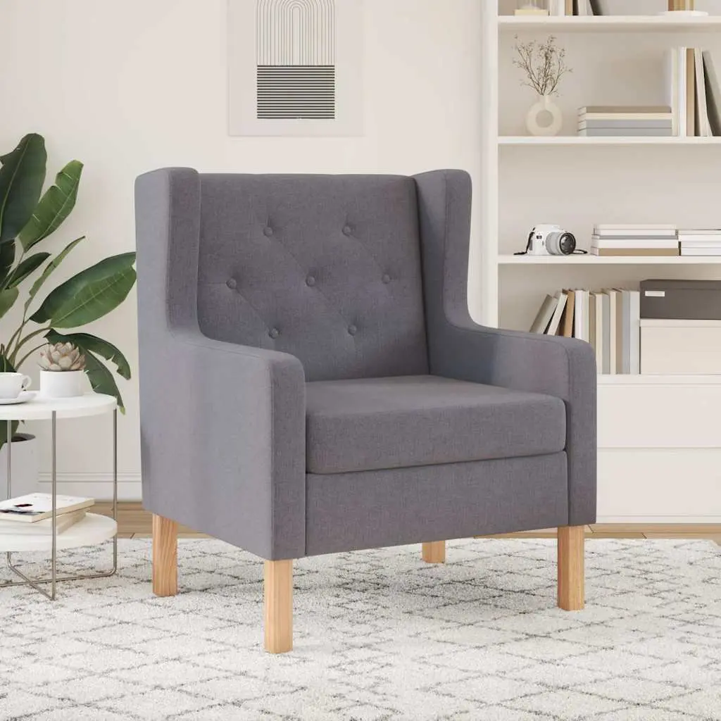 Grey Upholstered Armchair with Solid Wood Frame