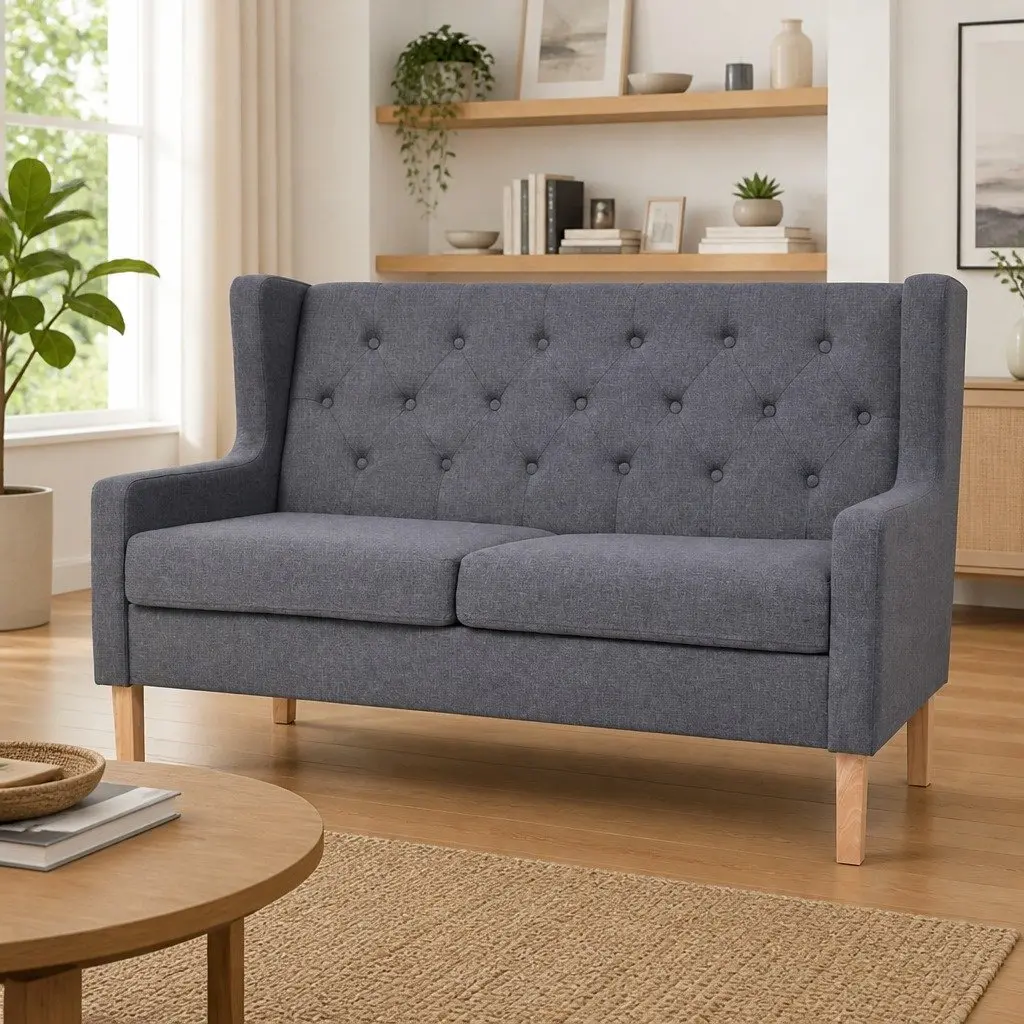 2-Seater Sofa Polyester Fabric Grey